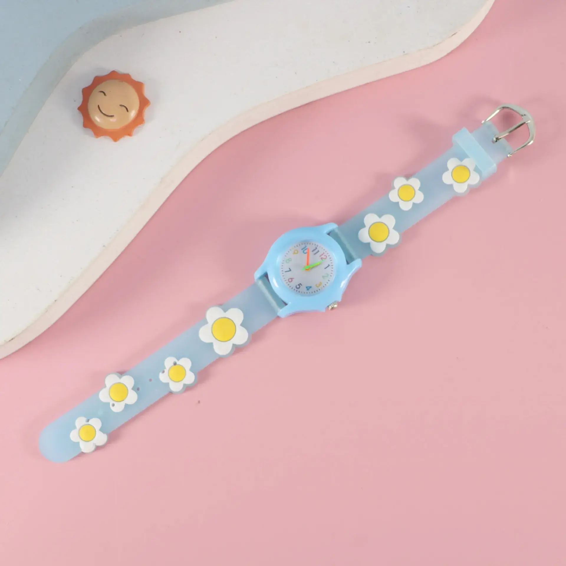 Kids Floral Quartz Watch Blue Water Resistant