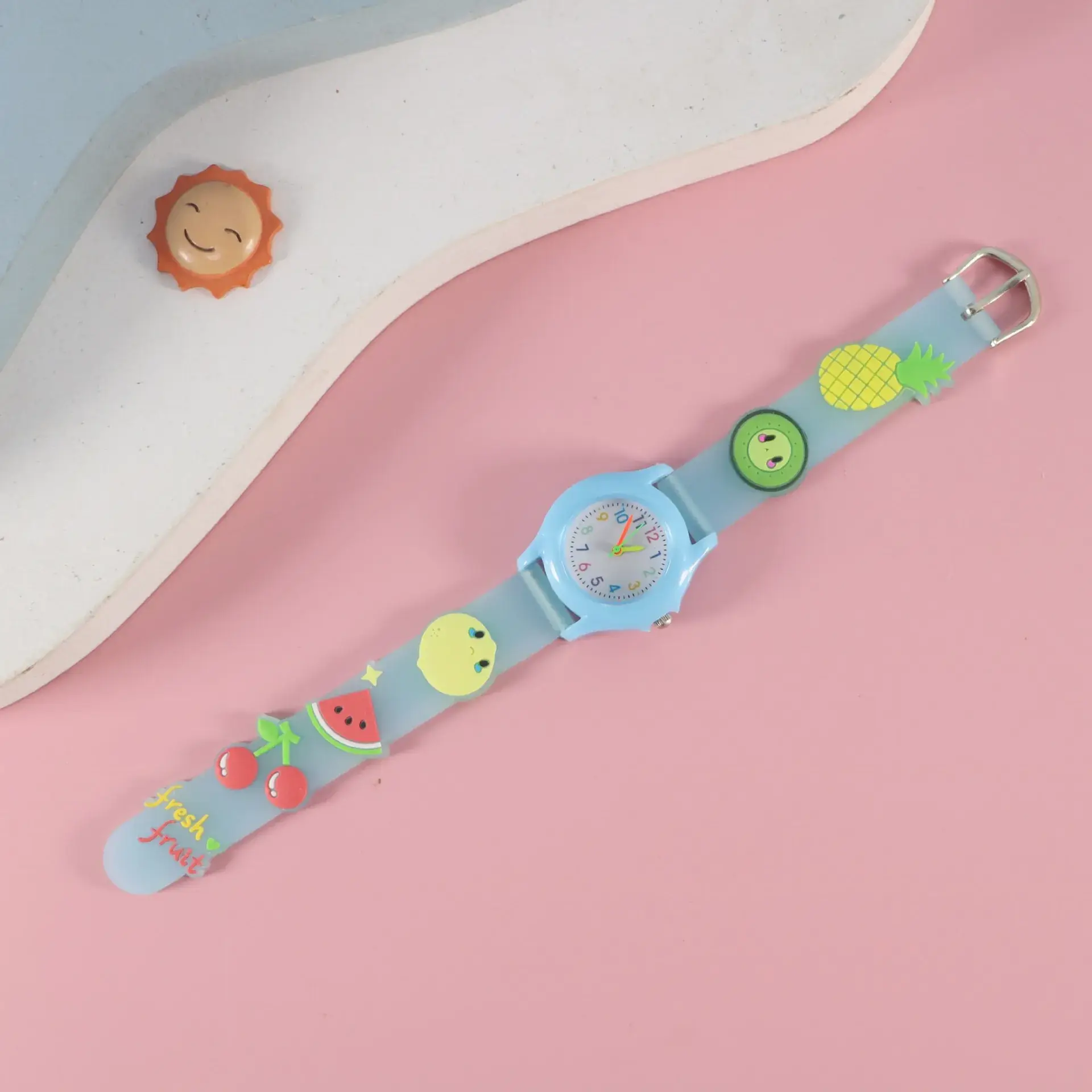 Kids Floral Quartz Watch Blue Water Resistant
