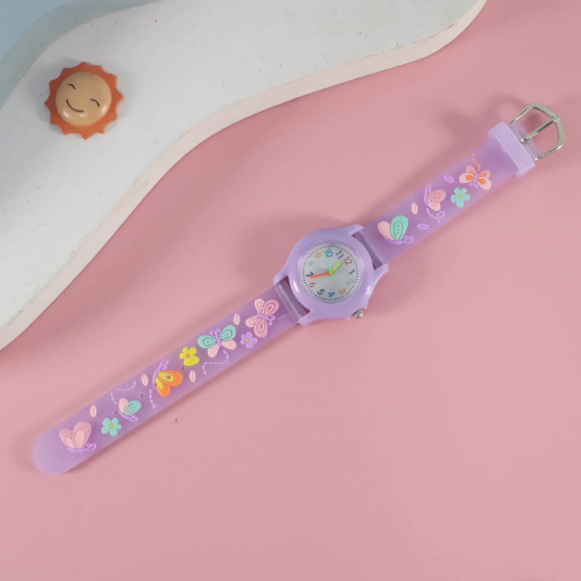 Kids Floral Quartz Watch Blue Water Resistant