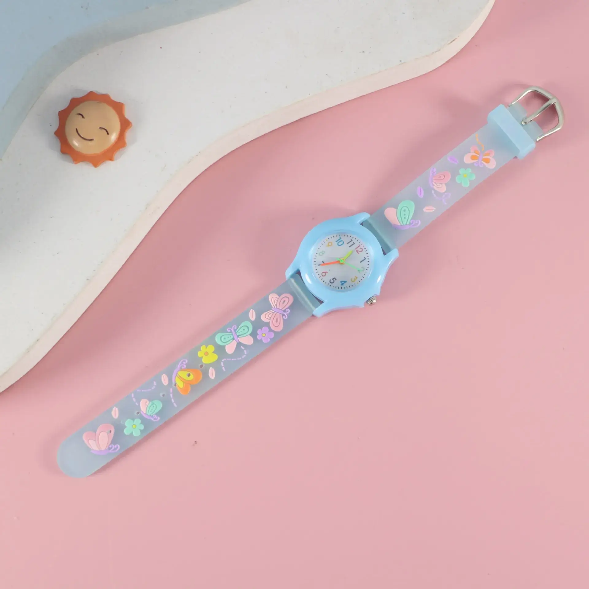 Kids Floral Quartz Watch Blue Water Resistant