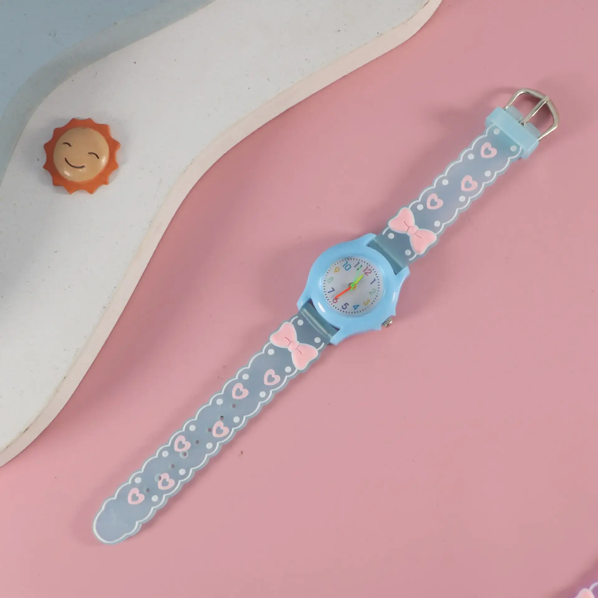 Kids Floral Quartz Watch Blue Water Resistant