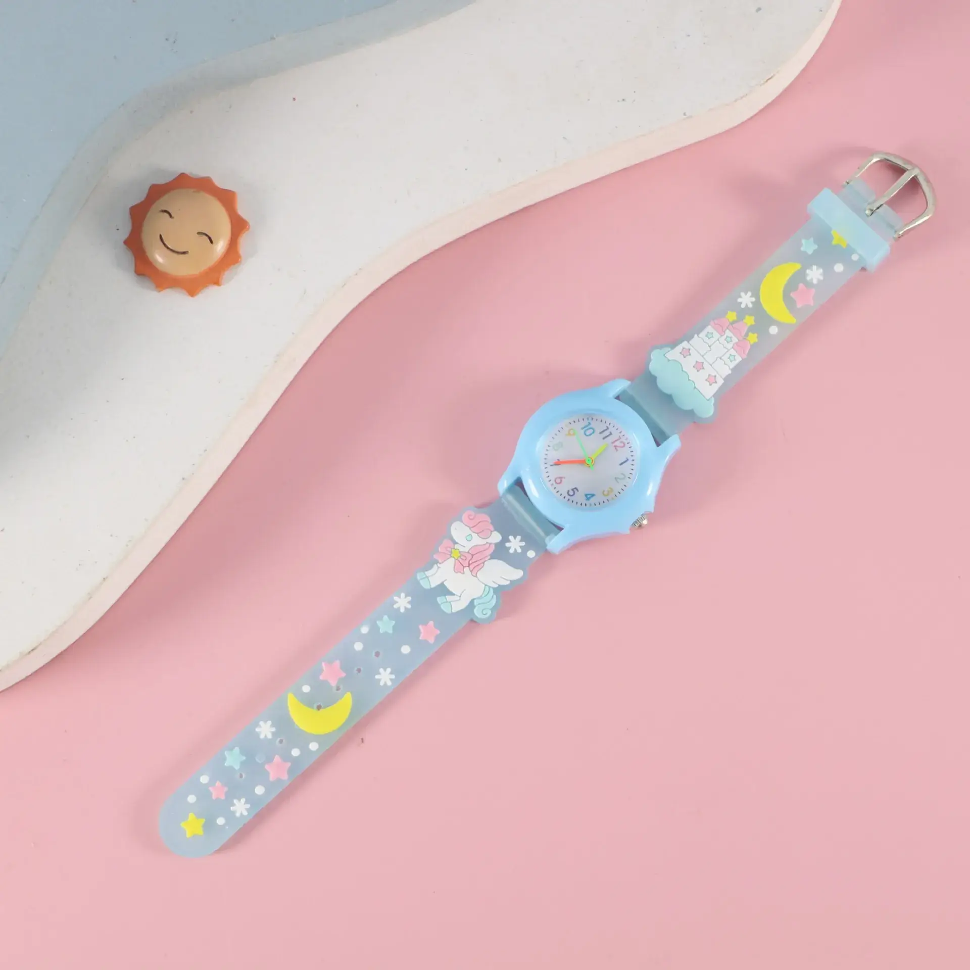 Kids Floral Quartz Watch Blue Water Resistant