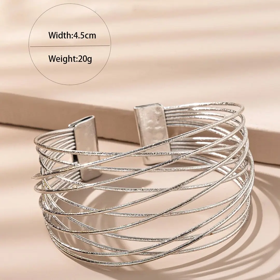 European and American fashion bracelet minimalist personality multi-layer hollow open arm ring sand chain pattern bracelet cross bracelet — feature 4
