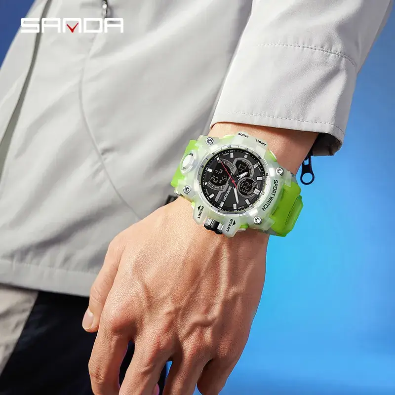 Sanda Sport Watch Blue White Waterproof Multi-Functional Men's Electronic Watch - Image 13