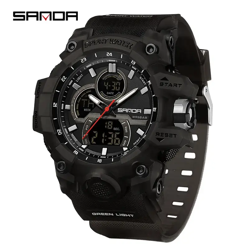 Sanda Sport Watch Blue White Waterproof Multi-Functional Men's Electronic Watch - Image 8