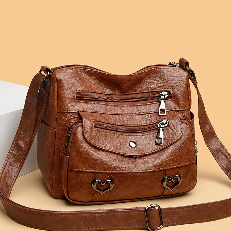 Brown Heart-Plated Crossbody Bag for Women - Image 3