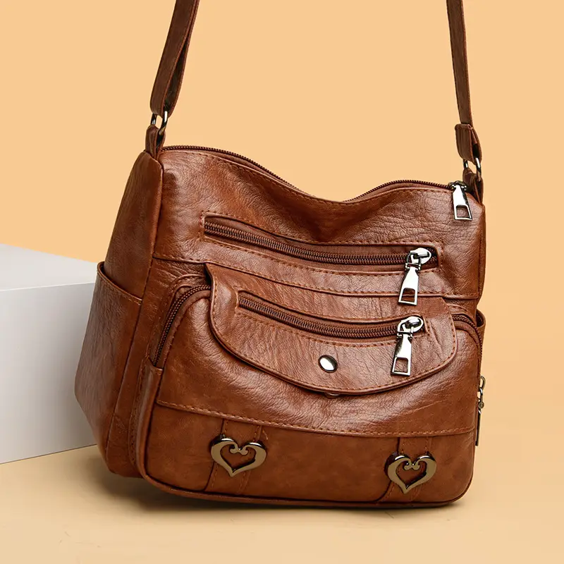 Brown Heart-Plated Crossbody Bag for Women - Image 4