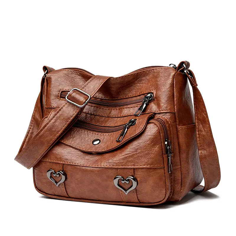 Brown Heart-Plated Crossbody Bag for Women - Image 7