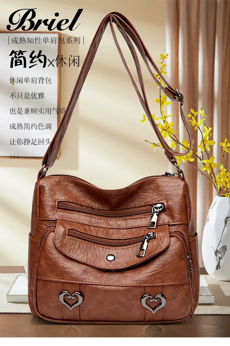 Brown Heart-Plated Crossbody Bag for Women — feature 1