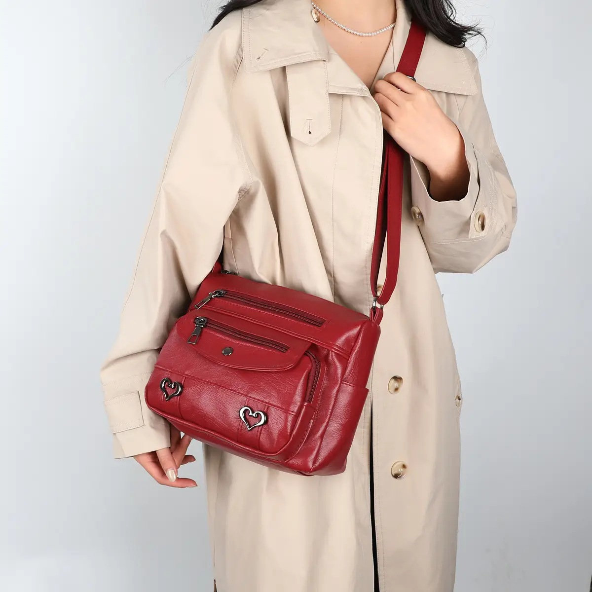 Brown Heart-Plated Crossbody Bag for Women — feature 15