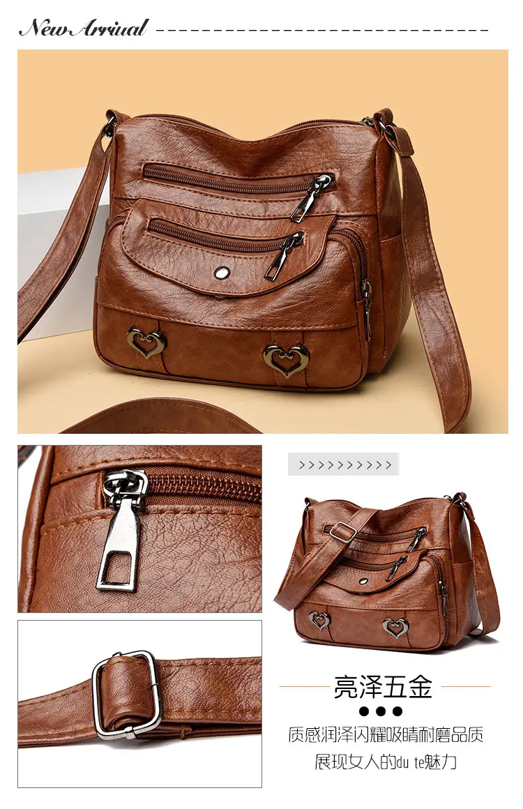 Brown Heart-Plated Crossbody Bag for Women — feature 5