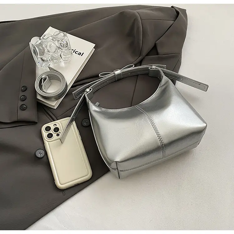 Silver Bucket Bag Women 2024 Casual Shoulder Crossbody — feature 3