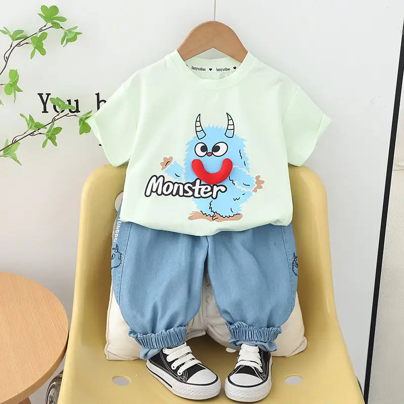 Children's Light Blue Summer T-Shirt Shorts Set - Image 2