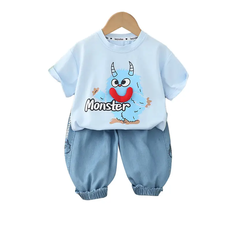Children's Light Blue Summer T-Shirt Shorts Set - Image 5