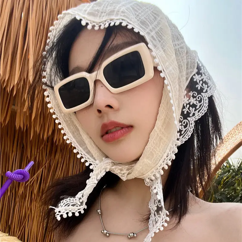 Women's Lace Hair Belt Sunscreen Scarf Blue - Image 6