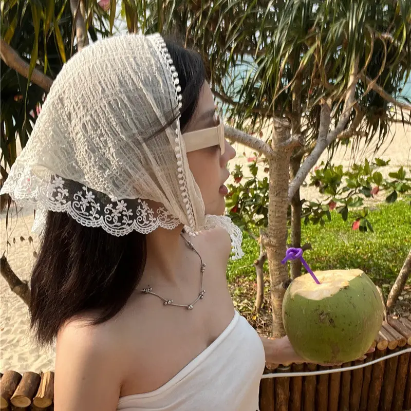 Women's Lace Hair Belt Sunscreen Scarf Blue - Image 7