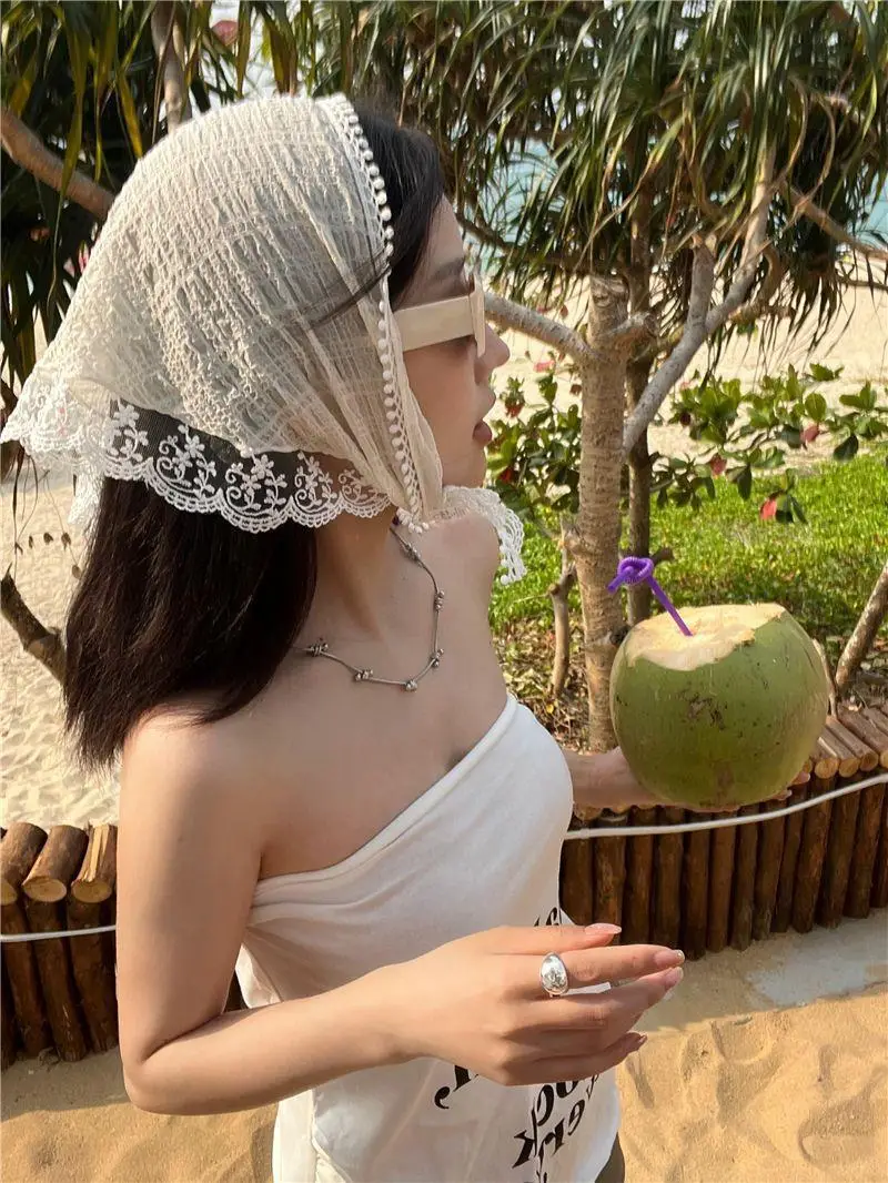 Women's Lace Hair Belt Sunscreen Scarf Blue — feature 1