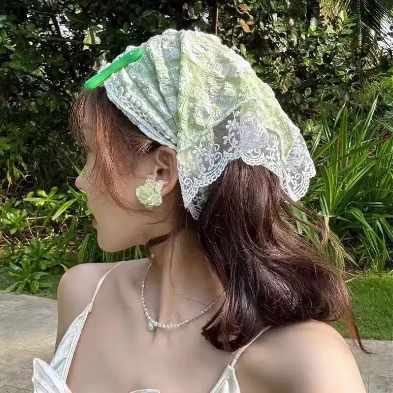 Women's Lace Hair Belt Sunscreen Scarf Blue — feature 11