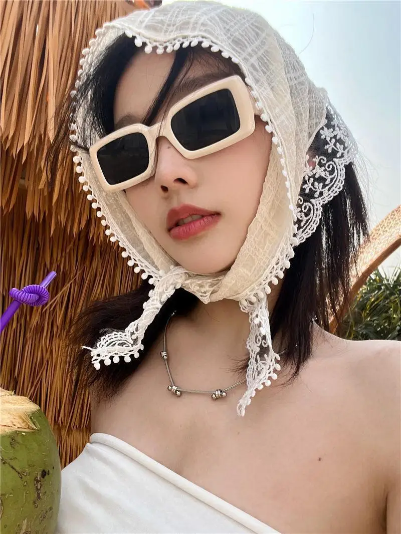 Women's Lace Hair Belt Sunscreen Scarf Blue — feature 3
