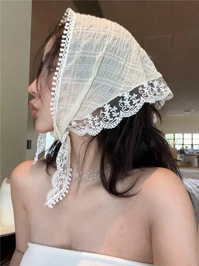 Women's Lace Hair Belt Sunscreen Scarf Blue — feature 4