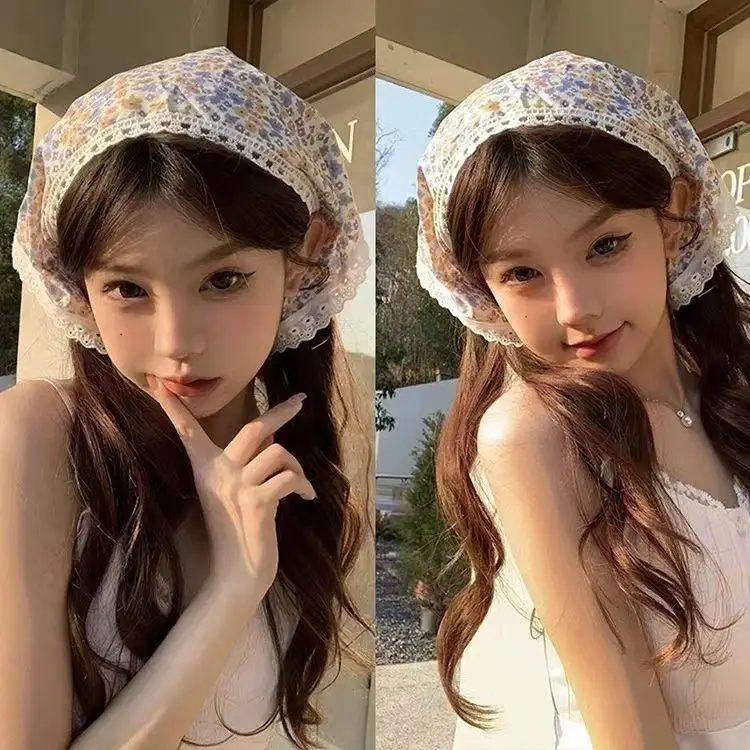 Women's Lace Hair Belt Sunscreen Scarf Blue — feature 8