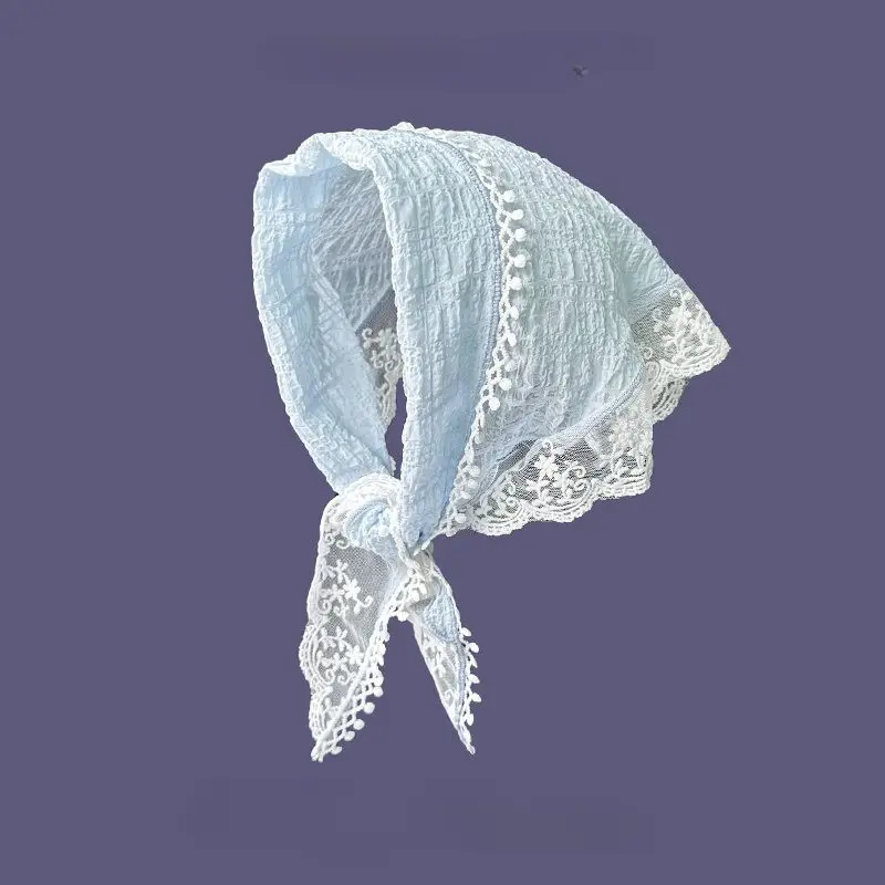 Women's Lace Hair Belt Sunscreen Scarf Blue - Image 2