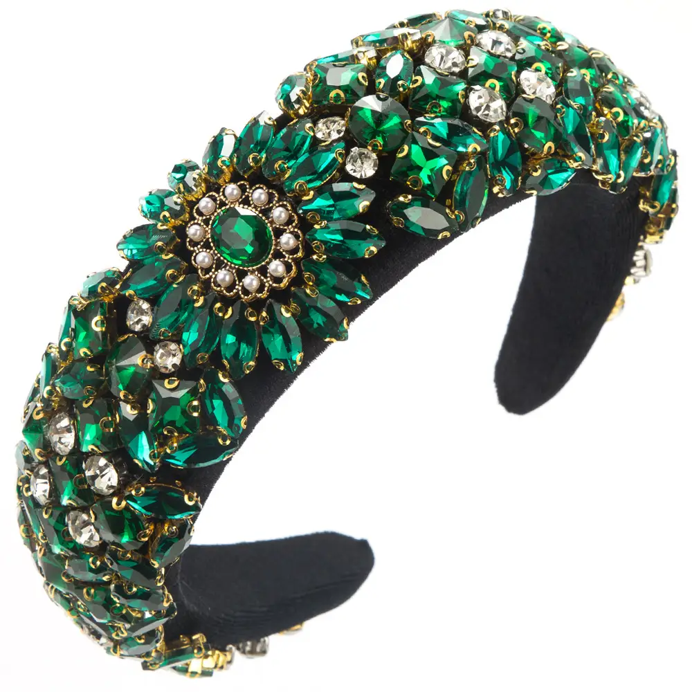 Crystal Baroque Hair Band with Green Gemstone - Image 5