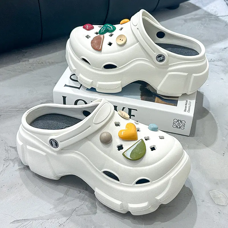 White Women's DIY Clogs Thick Soled Beach Shoes Baotou Sandals - Image 13