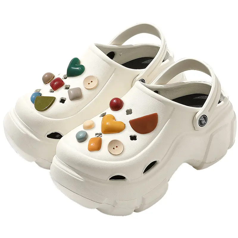 White Women's DIY Clogs Thick Soled Beach Shoes Baotou Sandals - Image 15