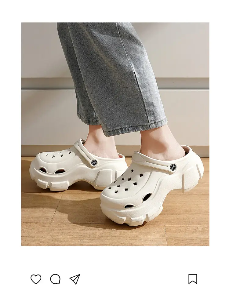 White Women's DIY Clogs Thick Soled Beach Shoes Baotou Sandals — feature 22