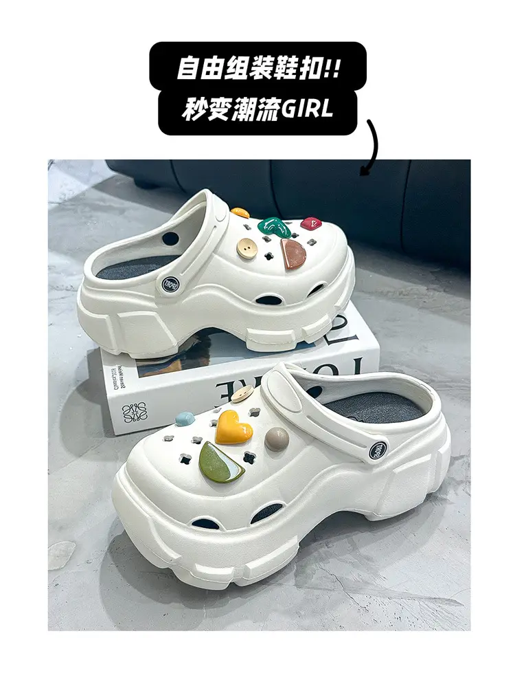 White Women's DIY Clogs Thick Soled Beach Shoes Baotou Sandals — feature 23