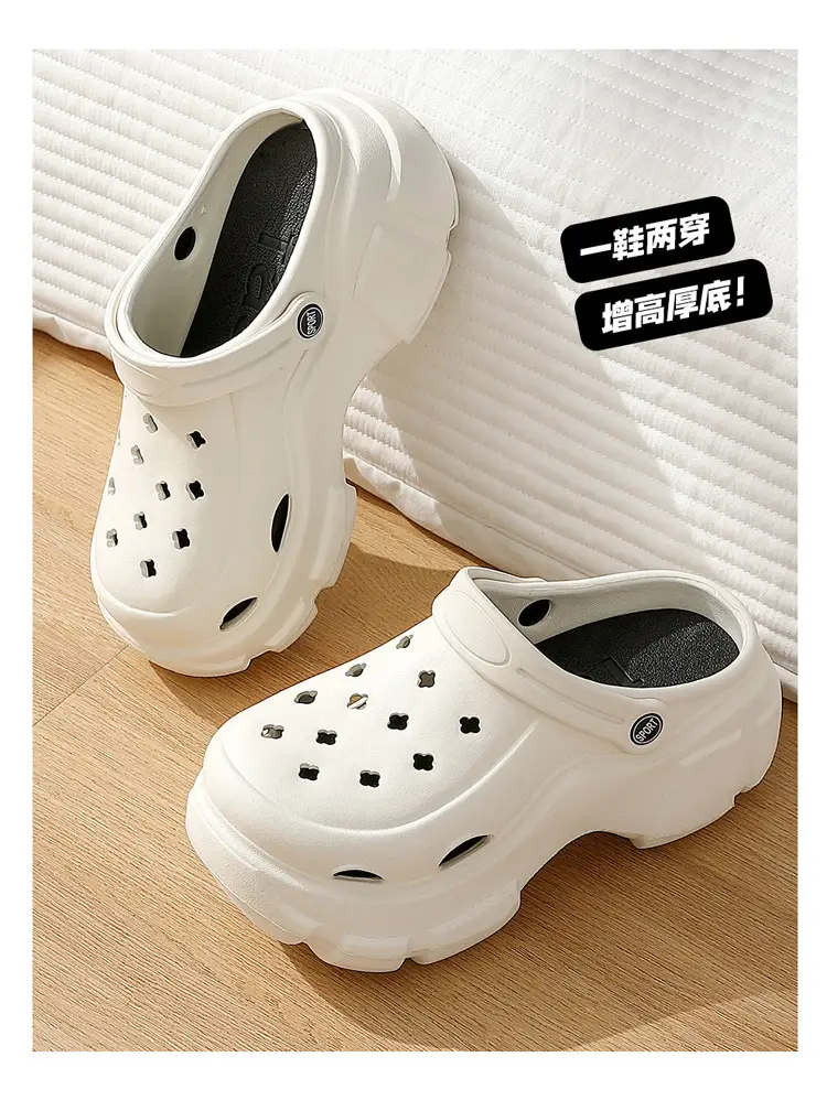White Women's DIY Clogs Thick Soled Beach Shoes Baotou Sandals — feature 28