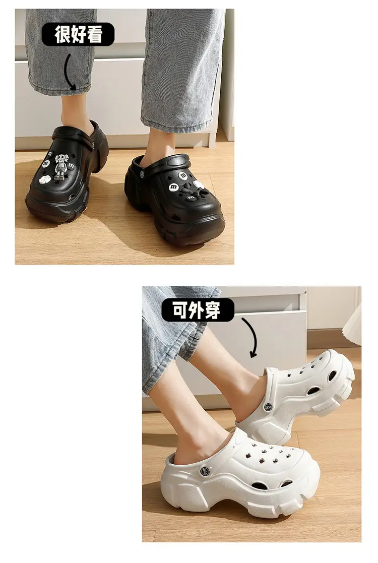 White Women's DIY Clogs Thick Soled Beach Shoes Baotou Sandals — feature 29