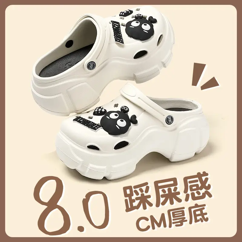 White Women's DIY Clogs Thick Soled Beach Shoes Baotou Sandals - Image 7
