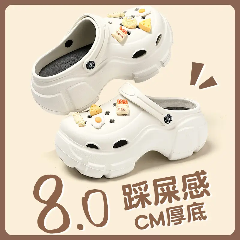 White Women's DIY Clogs Thick Soled Beach Shoes Baotou Sandals - Image 8
