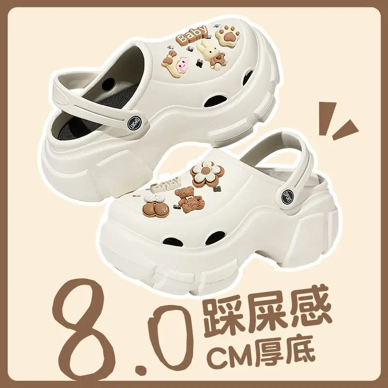 White Women's DIY Clogs Thick Soled Beach Shoes Baotou Sandals - Image 9