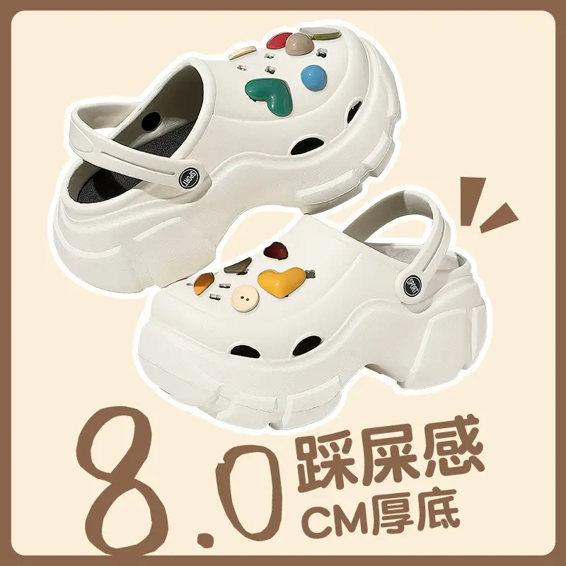 White Women's DIY Clogs Thick Soled Beach Shoes Baotou Sandals - Image 3