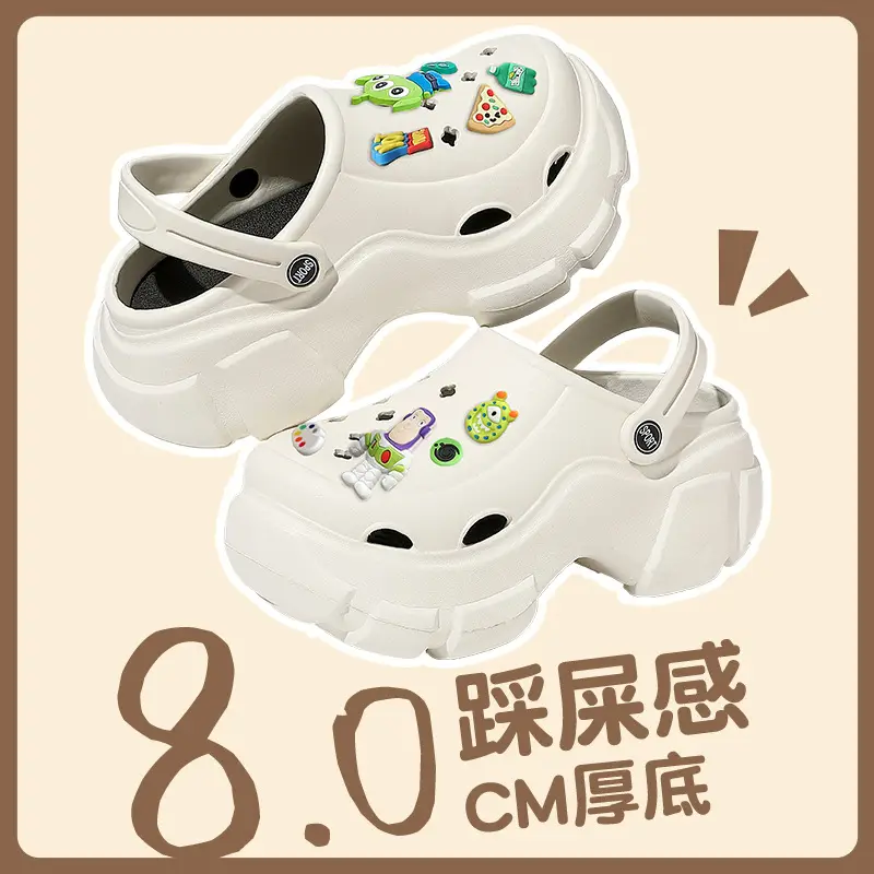 White Women's DIY Clogs Thick Soled Beach Shoes Baotou Sandals - Image 5