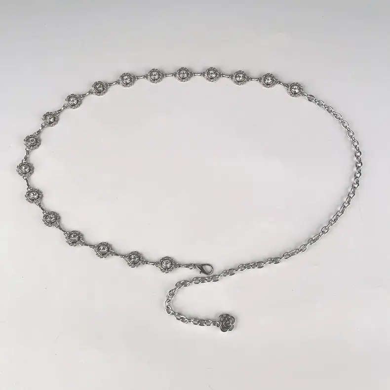 Water Diamond Rhinestone Waist Chain Silver Color — feature 17
