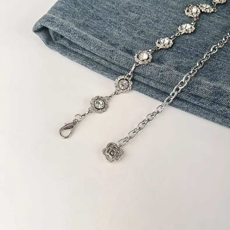 Water Diamond Rhinestone Waist Chain Silver Color — feature 19
