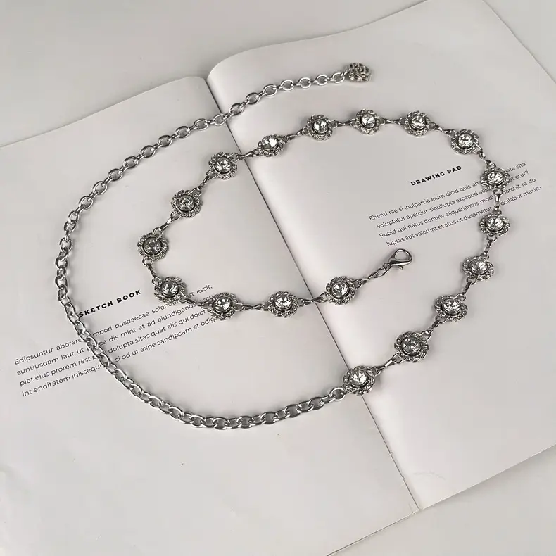 Water Diamond Rhinestone Waist Chain Silver Color — feature 22