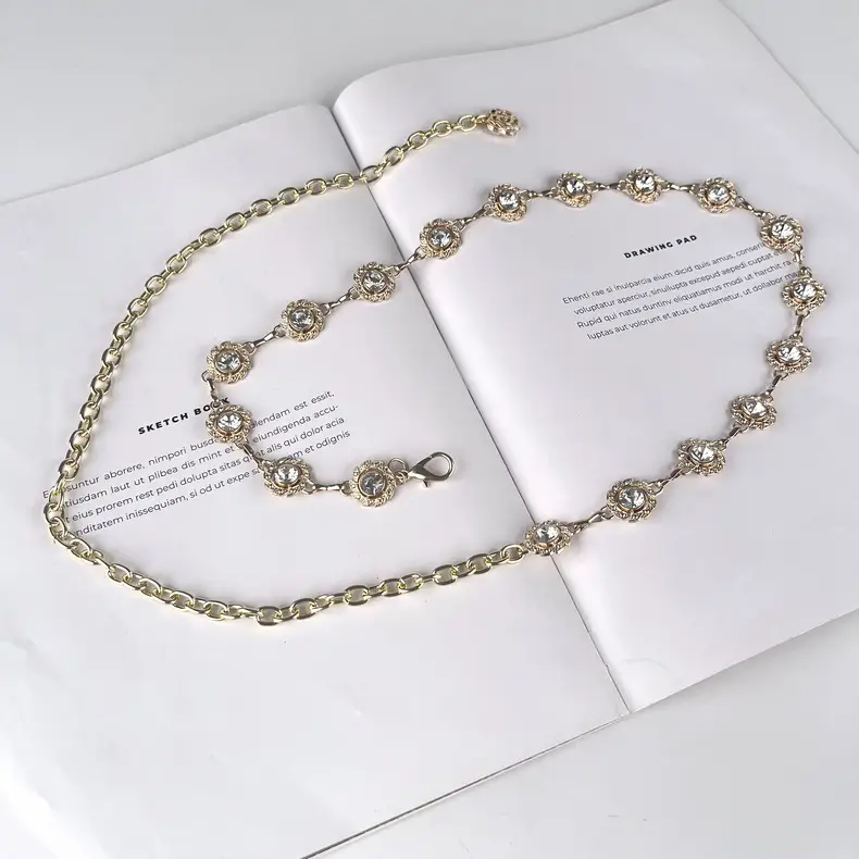Water Diamond Rhinestone Waist Chain Silver Color — feature 24