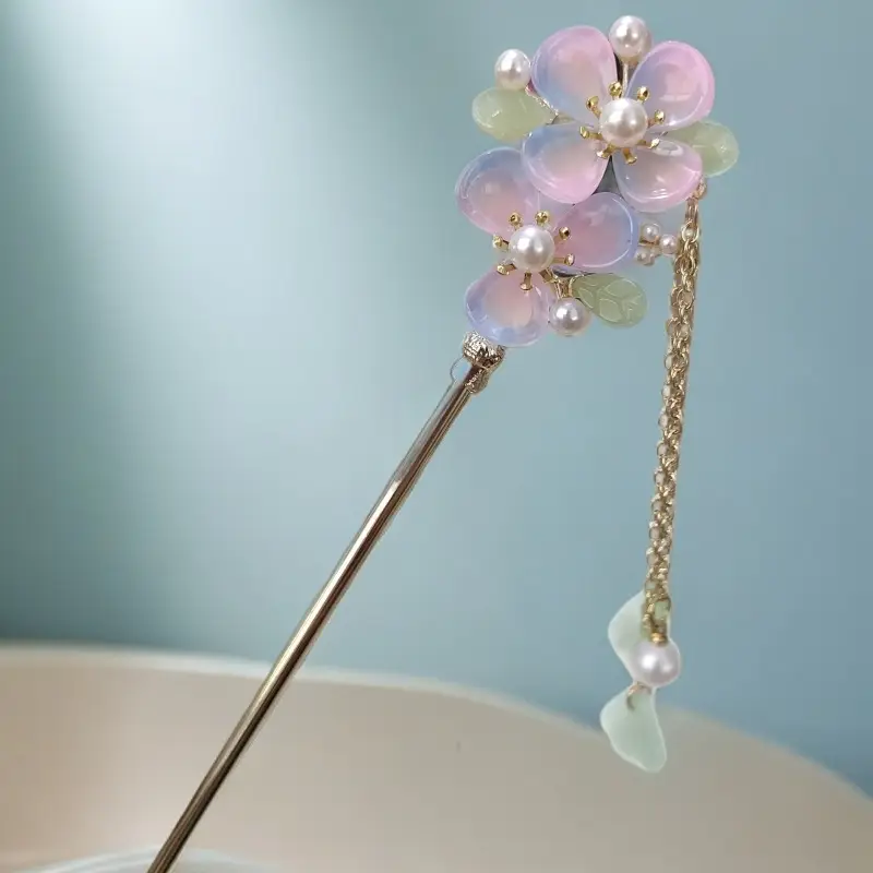 Chinese Hairpin with Flower & Pearl Design - Image 11