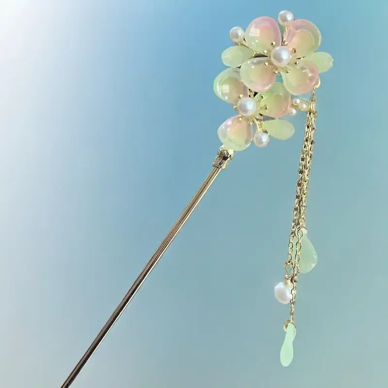 Chinese Hairpin with Flower & Pearl Design - Image 14
