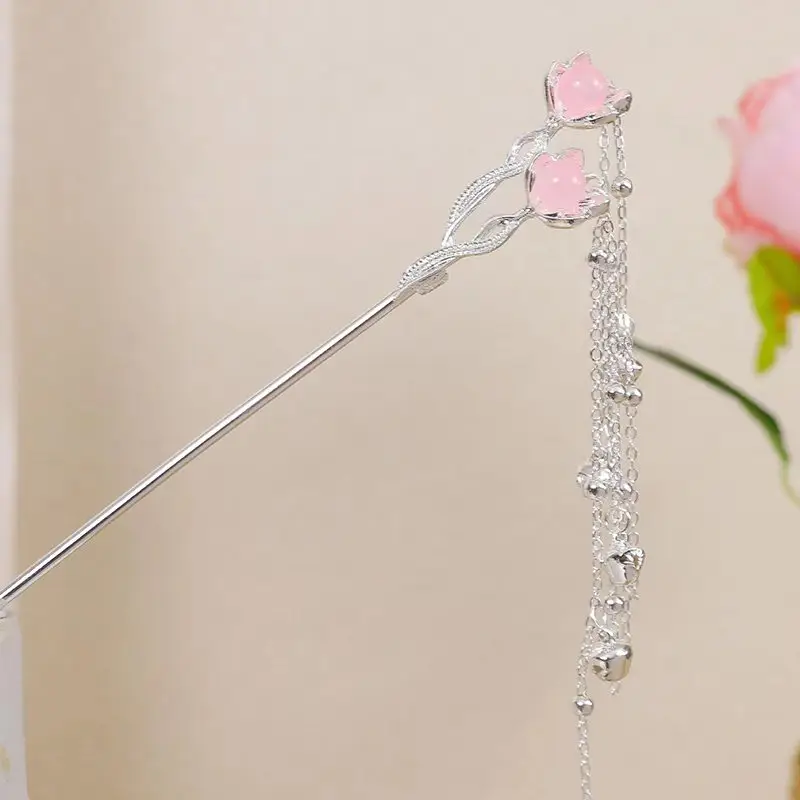 Chinese Hairpin with Flower & Pearl Design - Image 25