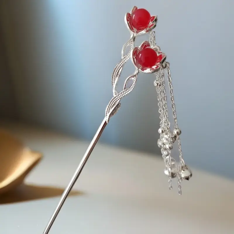 Chinese Hairpin with Flower & Pearl Design - Image 26