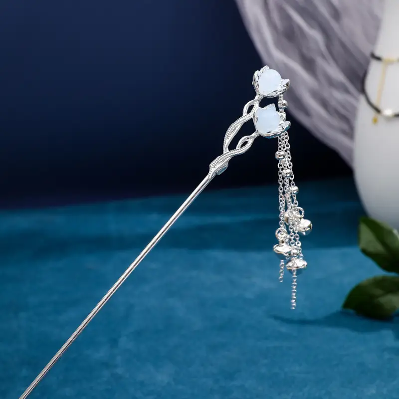 Chinese Hairpin with Flower & Pearl Design - Image 28