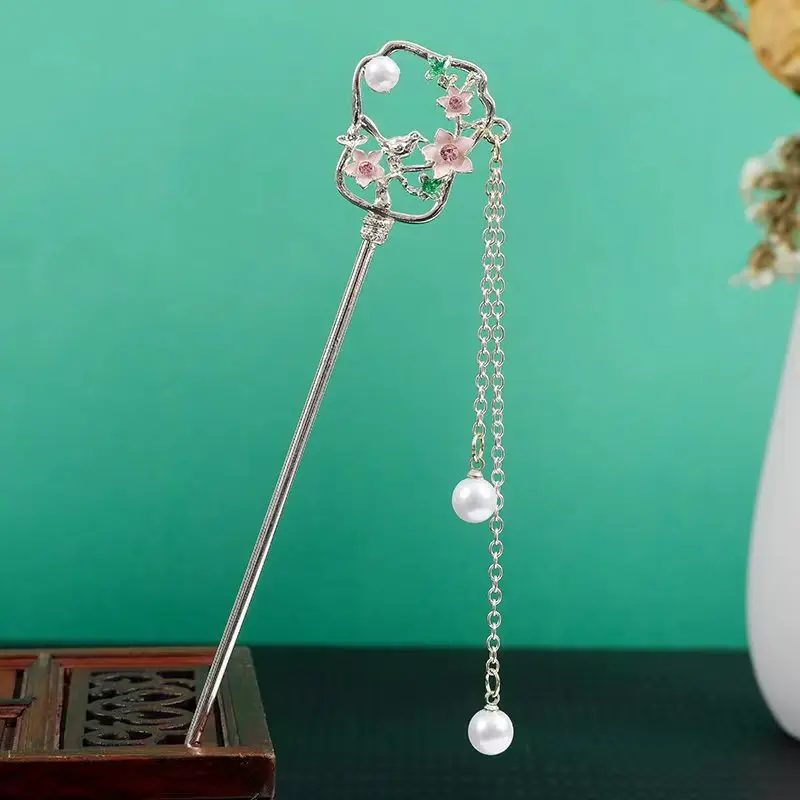 Chinese Hairpin with Flower & Pearl Design - Image 30