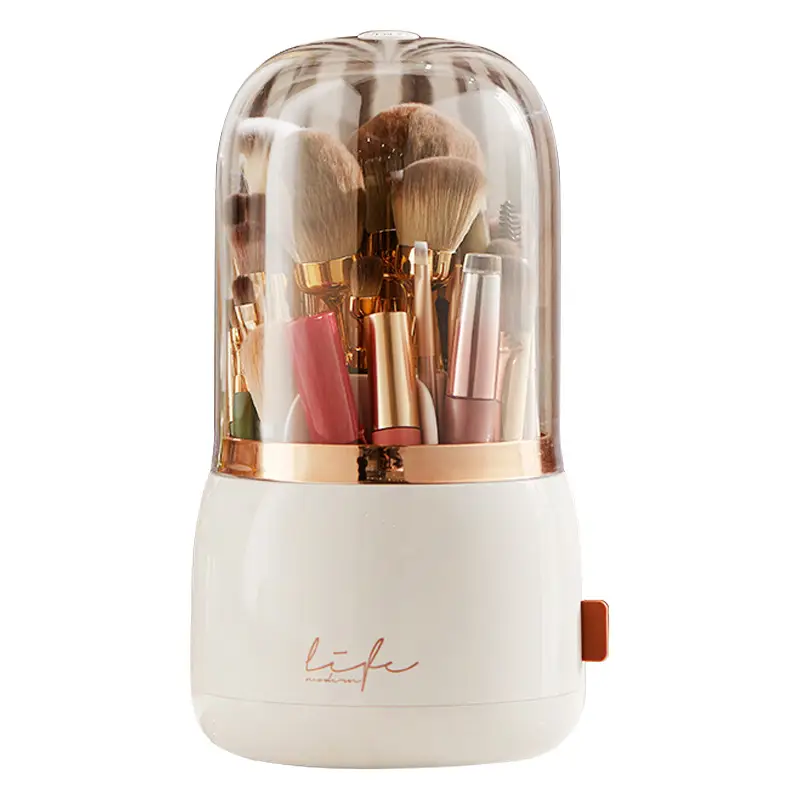 Rotatable Makeup Brush Storage Box with Glass Dome
