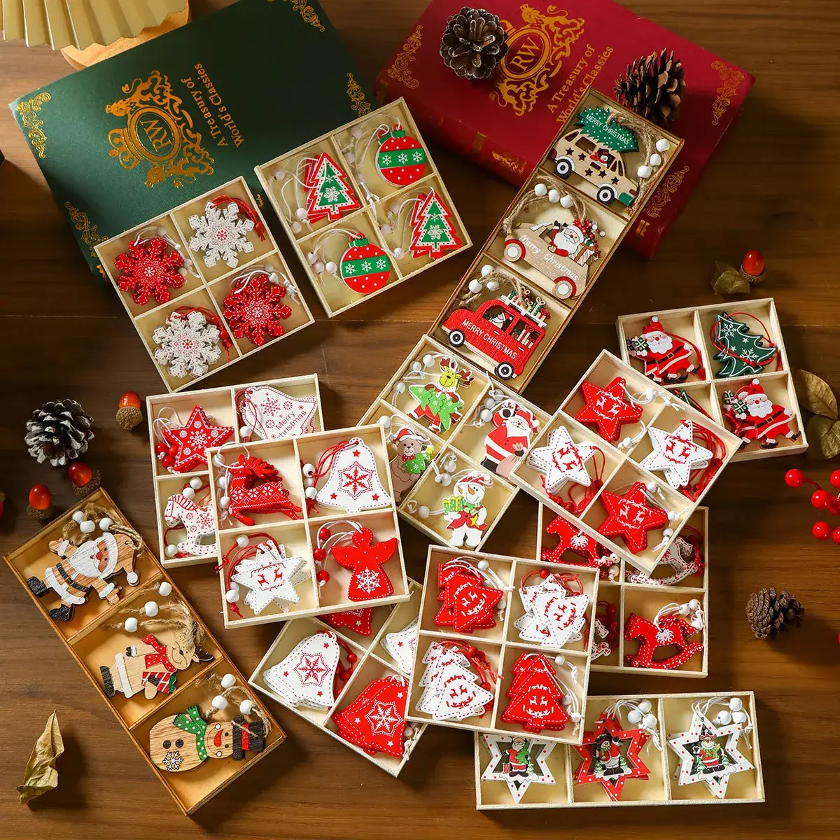 Wooden Cartoon Christmas Tree Decorations Set of 3 - Image 15